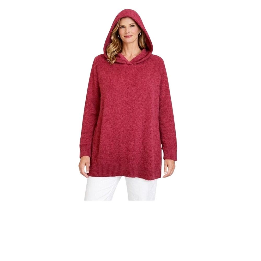 Loft Sweater Size XL Dark Berry Pink Long Sleeve Hood Pullover Oversize Cozy NWT